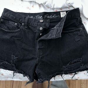 Free People Black Distressed Jean Shorts